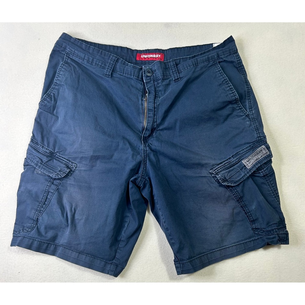 Unionbay Mens 36 Navy Blue Stretch Cotton Cargo Shorts Utility Flap Pockets Work